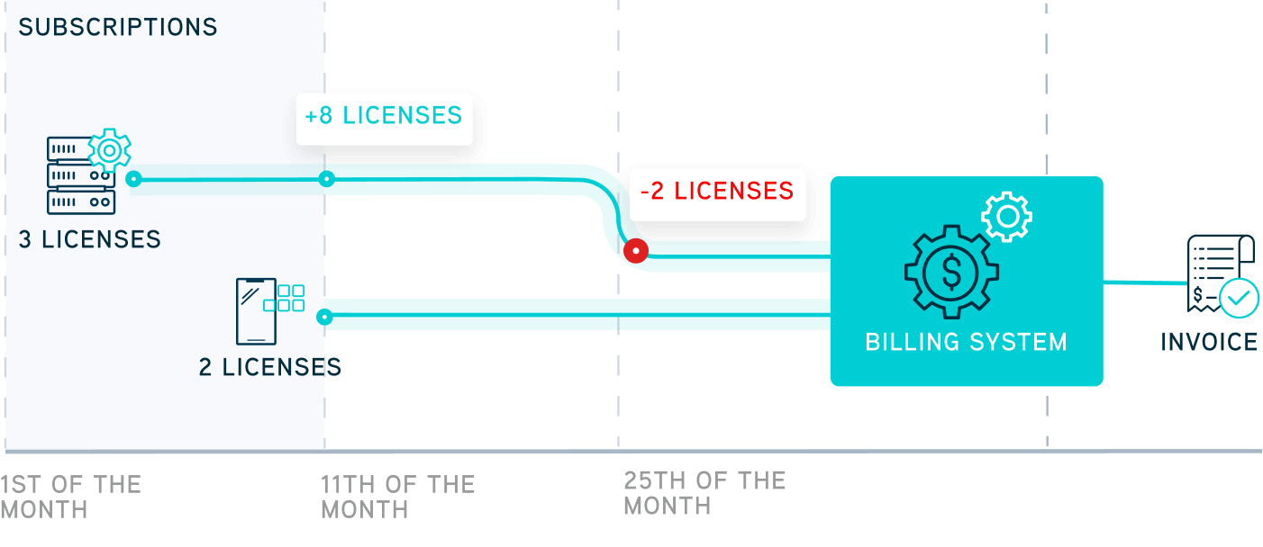 Time frame depicting how time impacts subscription billing to accurately calculate appropriate pricing